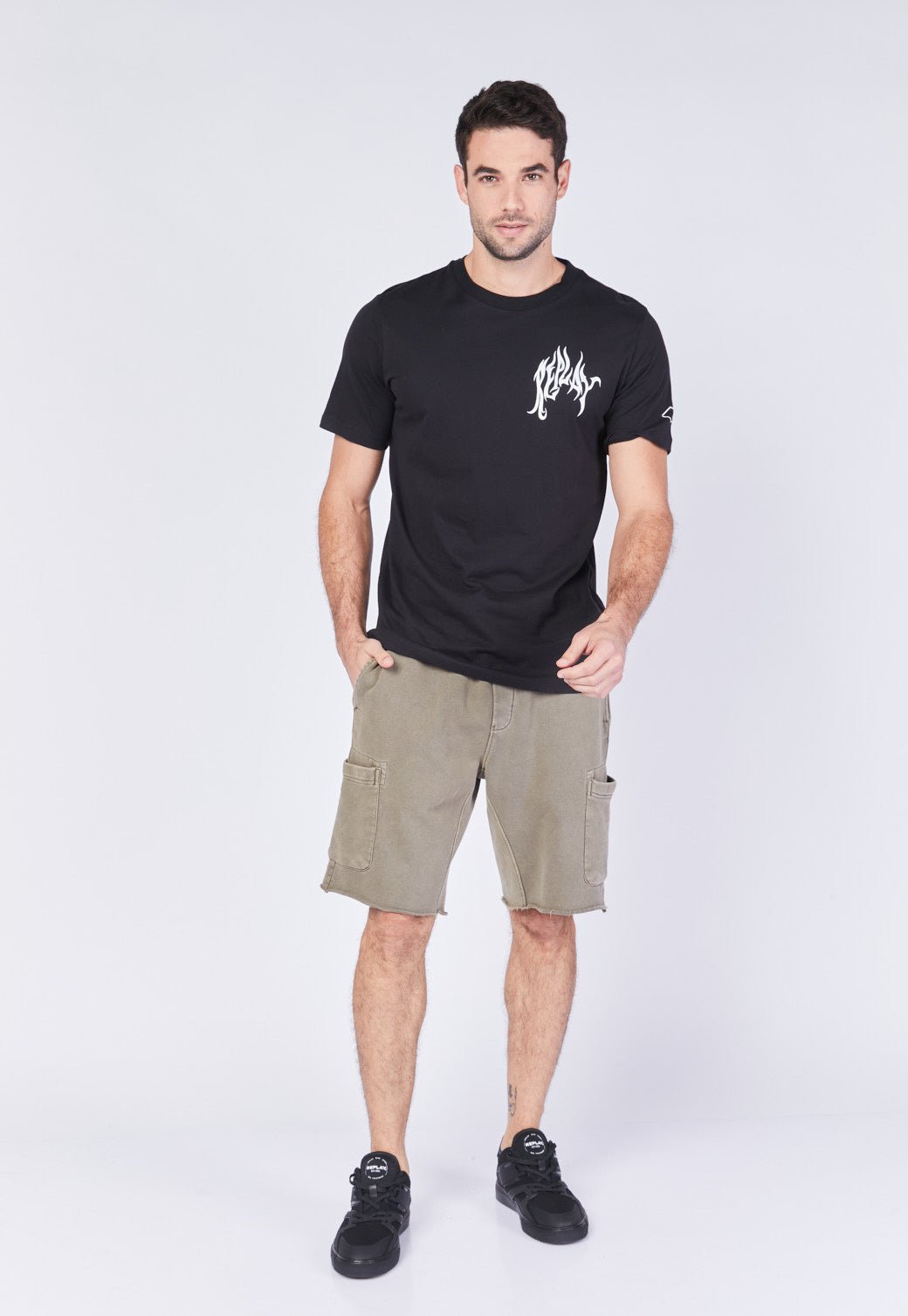 טי שירט קצרה עם הדפס בגב גברים - Replay