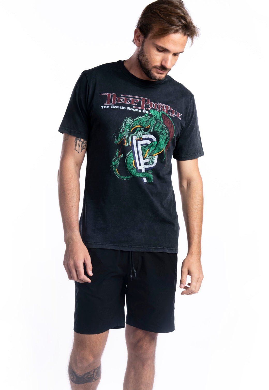 טי שירט קצרה עם הדפס להקת "Deep Purple" גברים - Replay