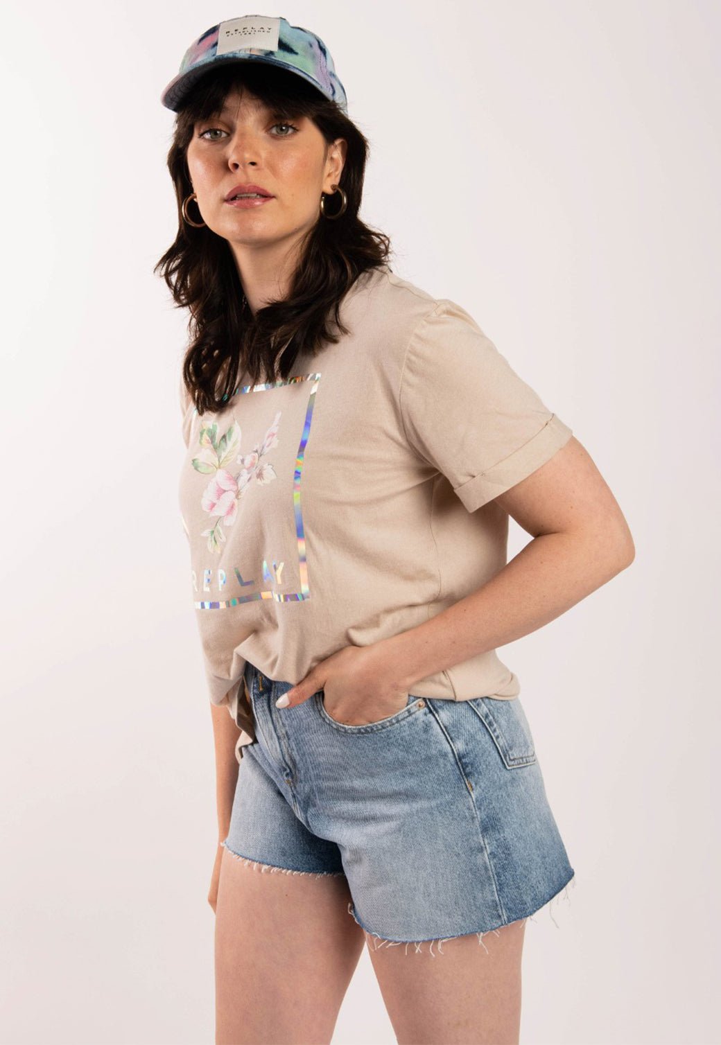 טי שירט קצרה עם לוגו נשים - Replay