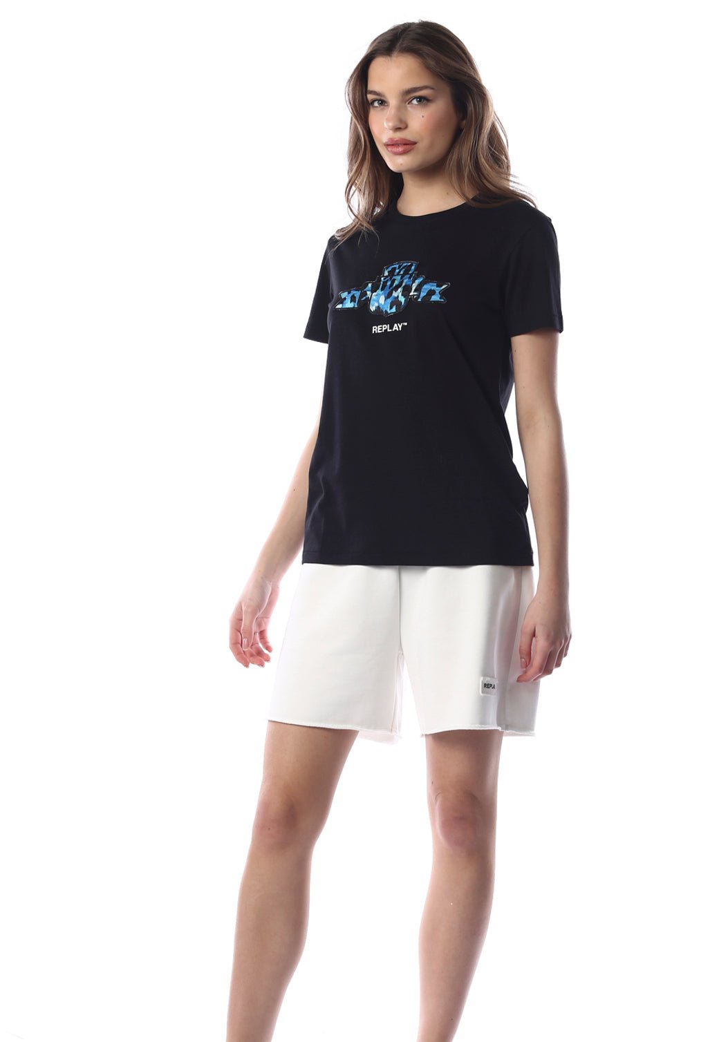 טי שירט קצרה עם לוגו נשים - Replay