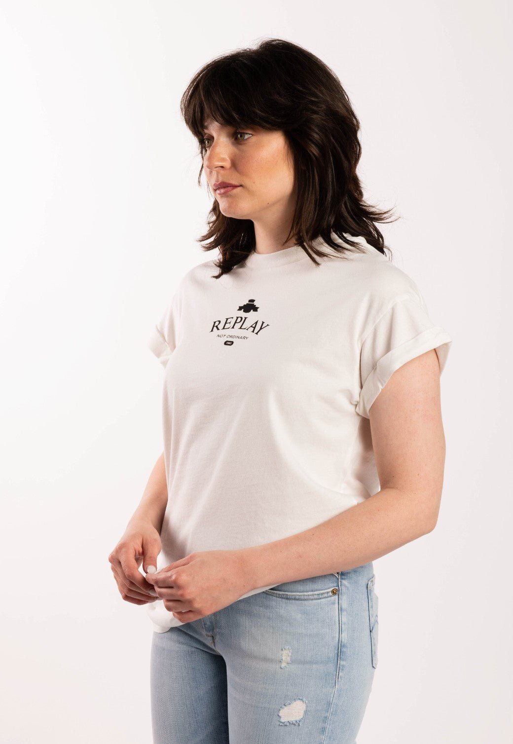 טי שירט קצרה עם לוגו נשים - Replay