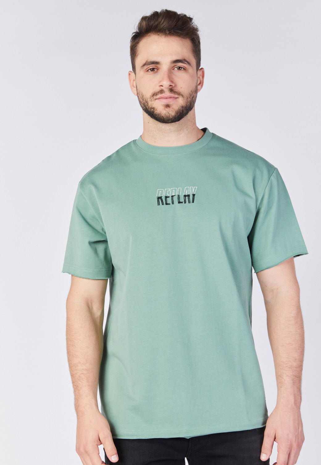 טי שירט קצרה עם רקמה בחזה גברים - Replay