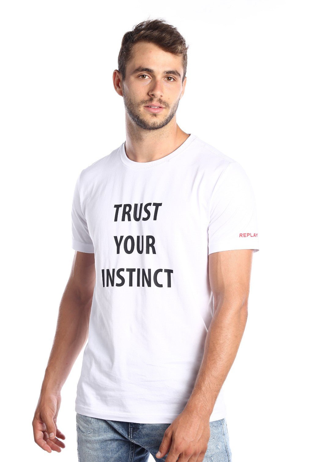 טי שירט קצרה TRUST YOUR INSTINCT גברים - Replay