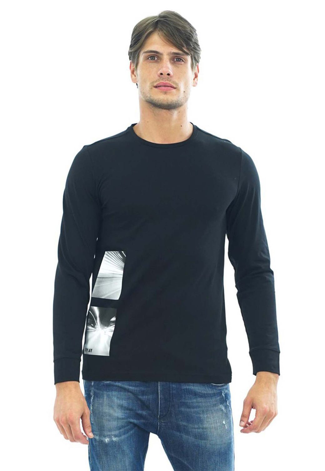 טי שירט לייקרה ארוכה הדפס תמונה בצד גברים - Replay