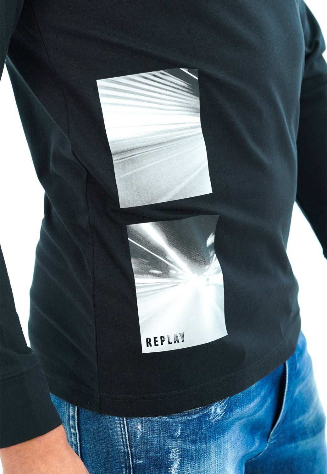 טי שירט לייקרה ארוכה הדפס תמונה בצד גברים - Replay