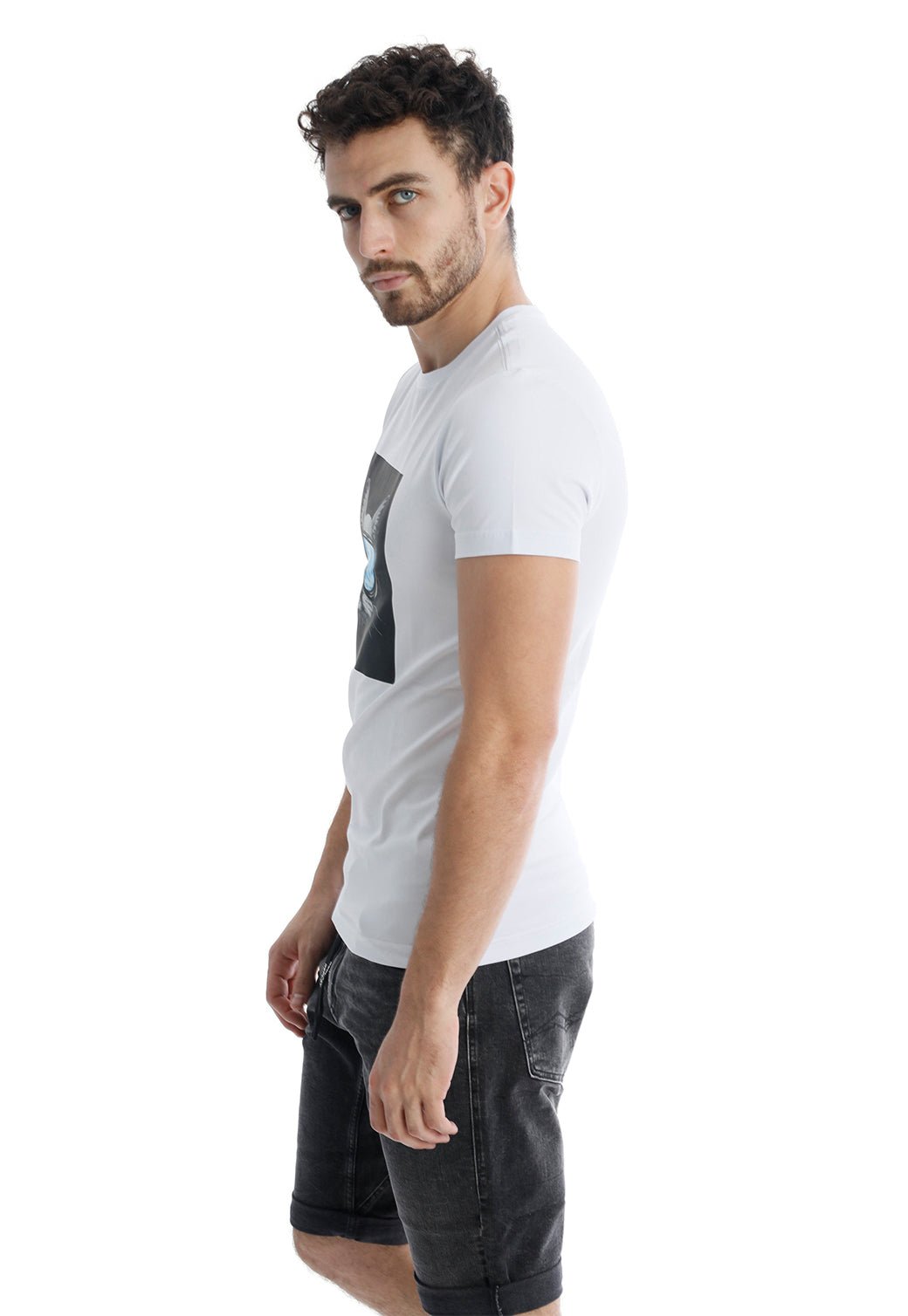 טי שירט לייקרה קצרה עם הדפס חתול גברים - Replay