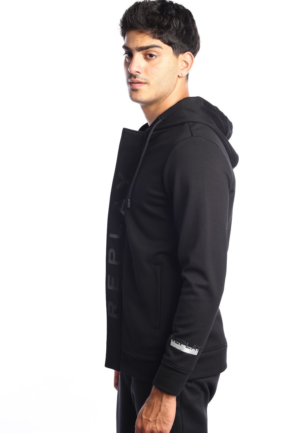 קפוצ'ון רוכסן בטנת וולור פנימית ארוך לוגו גדול גברים - Replay