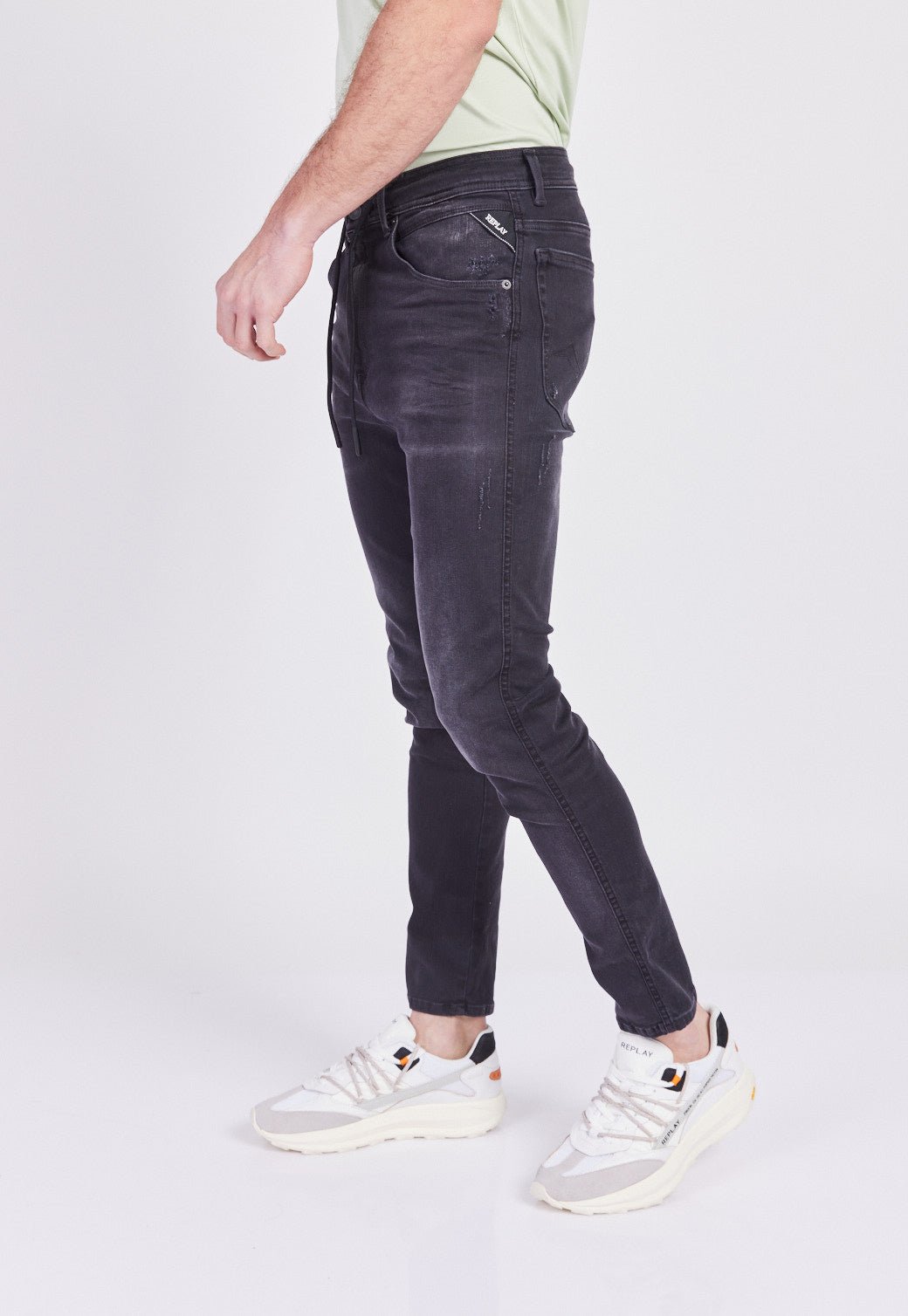 מכנסי ג'ינס בגזרה ישרה עם שרוך במותן גברים - Replay