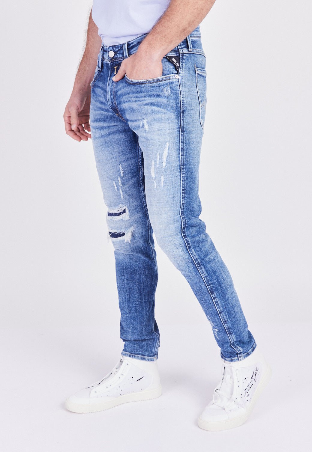 מכנסי ג'ינס Slim Fit BRONNY עם קרעים גברים - Replay