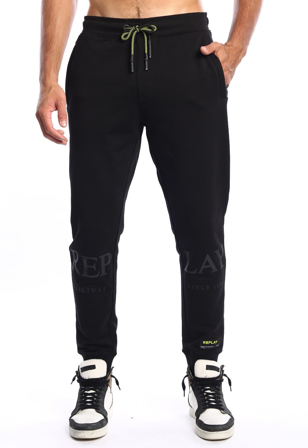 מכנסי טרנינג פרנץ' טרי ארוך לוגו גדול גברים - Replay