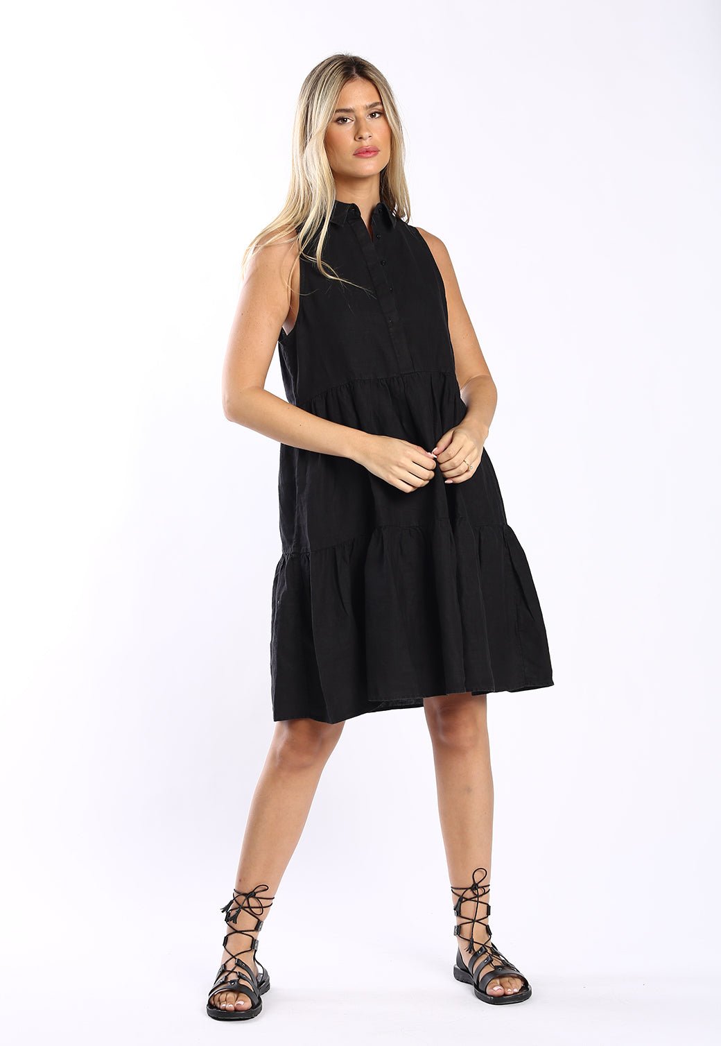 שמלת פשתן צווארון נשים - Replay