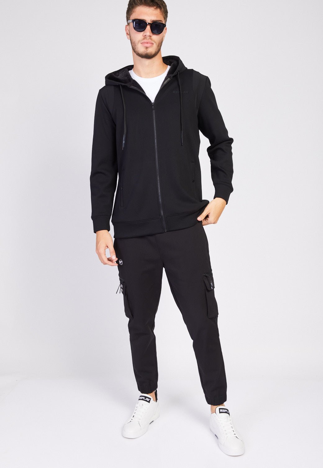 סווטשירט קפוצ'ון בטנת קטיפה גברים - Replay