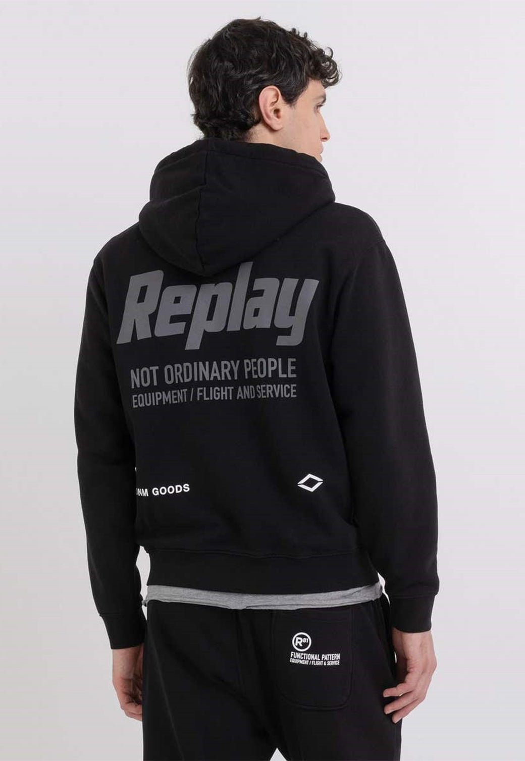 סווטשירט קפוצ'ון הדפס כיתוב גברים - Replay