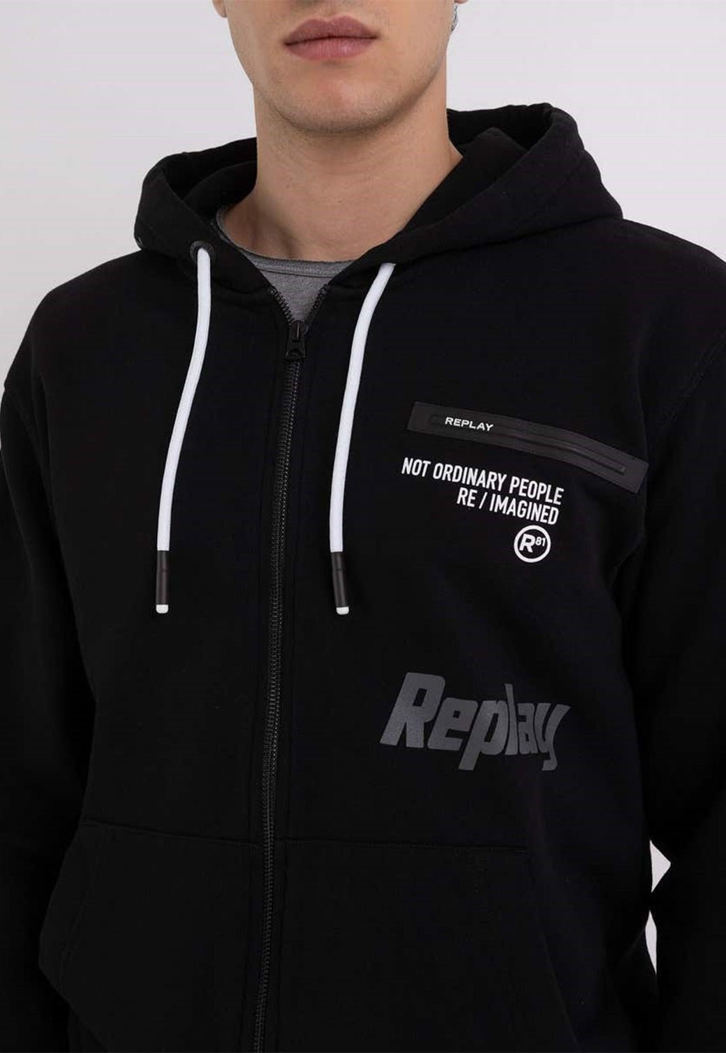 סווטשירט קפוצ'ון הדפס כיתוב גברים - Replay