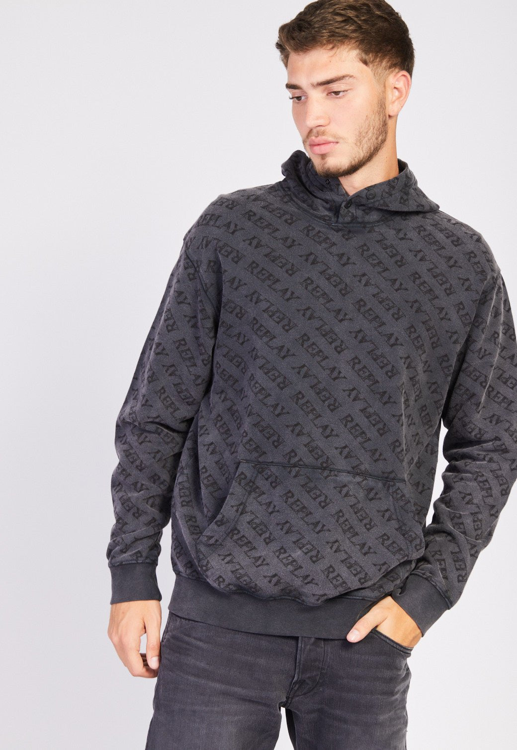 סווטשירט קפוצ'ון ווש לוגומאניה גברים - Replay