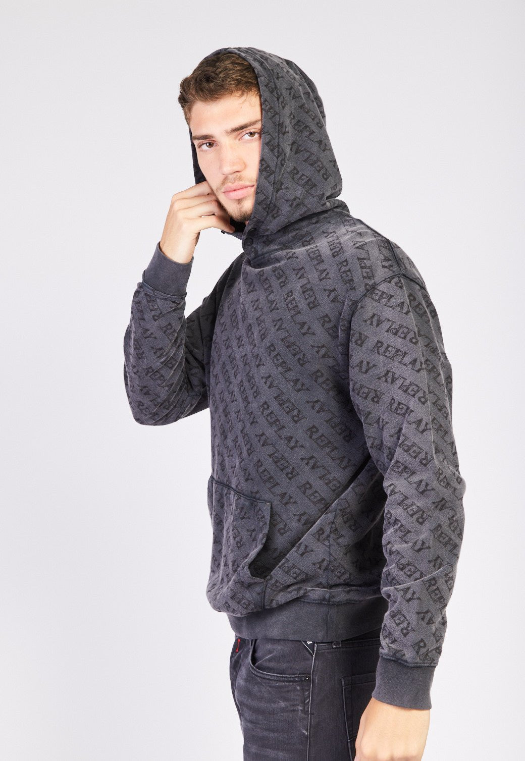 סווטשירט קפוצ'ון ווש לוגומאניה גברים - Replay