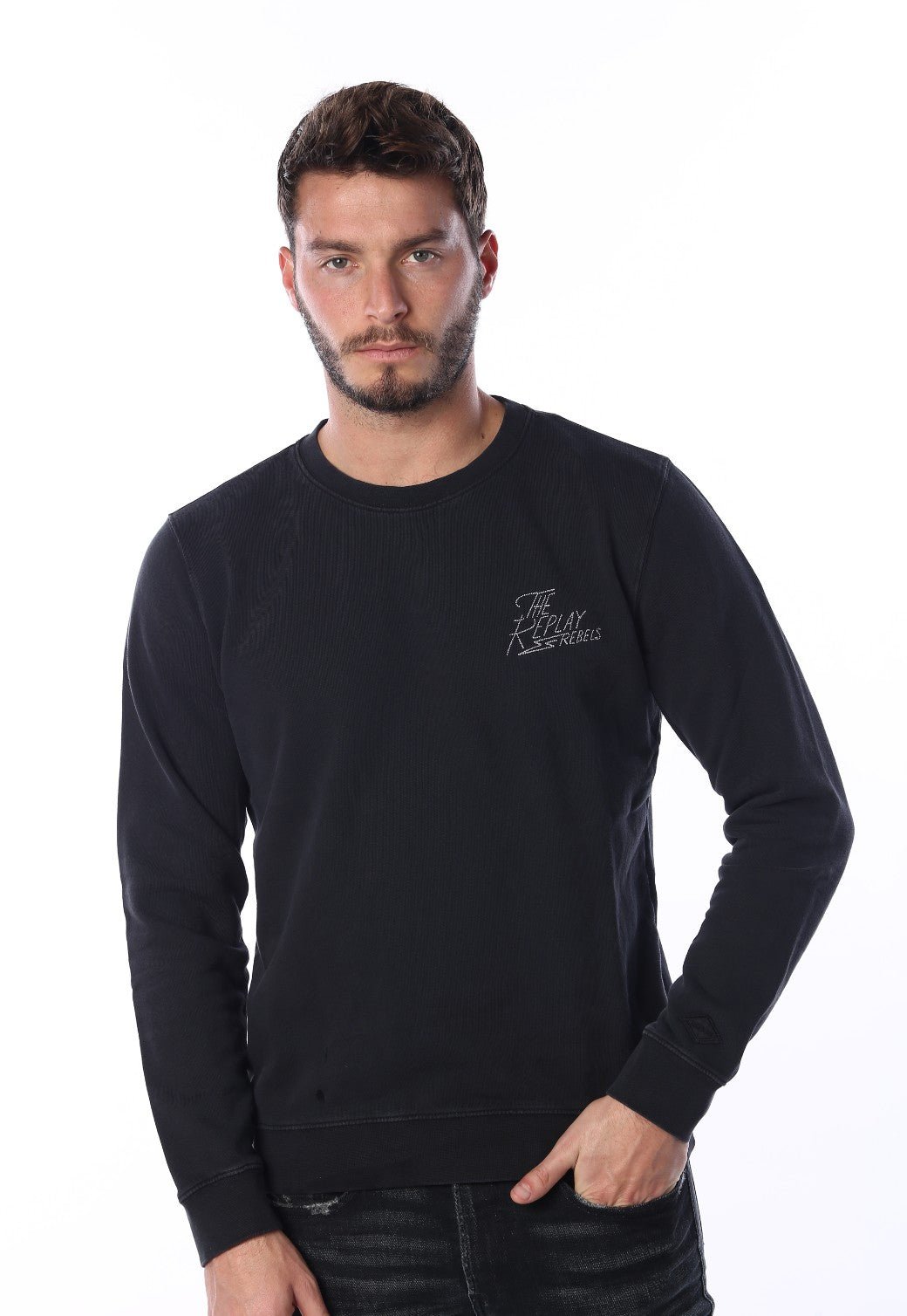 סווטשירט עם לוגו בחזה גברים - Replay