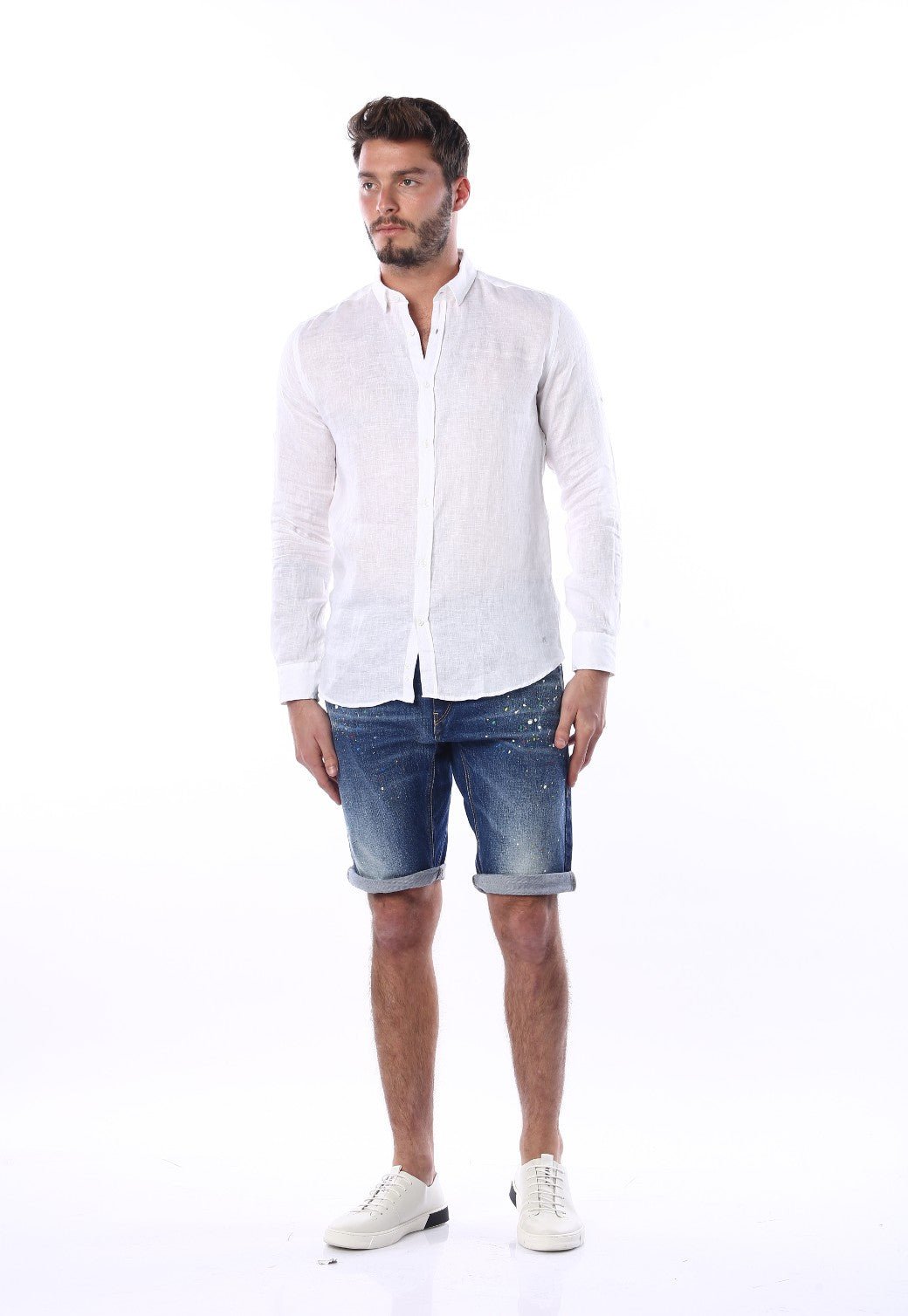 חולצה מכופרת מבד פשתן גברים - Replay