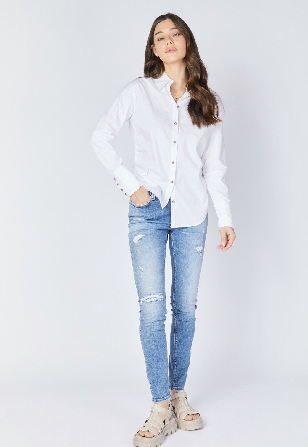 חולצה מכופתרת ארוכה עם שרוך כיווץ בצד נשים - Replay