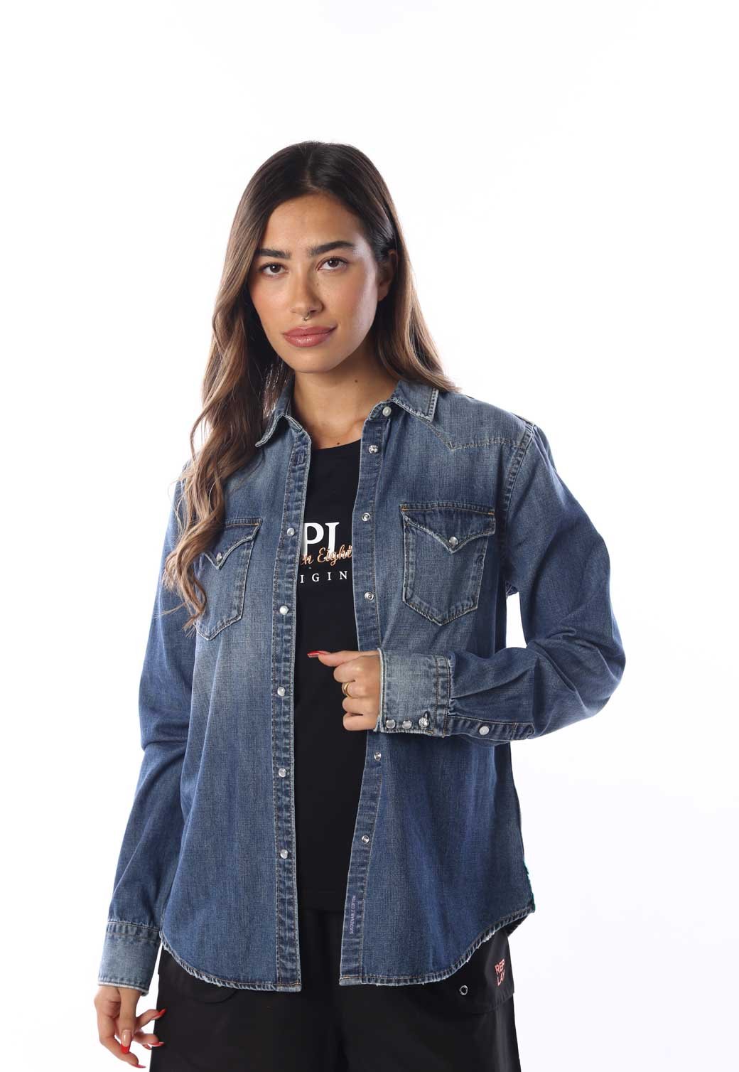 חולצה מכופתרת ג'ינס נשים - Replay