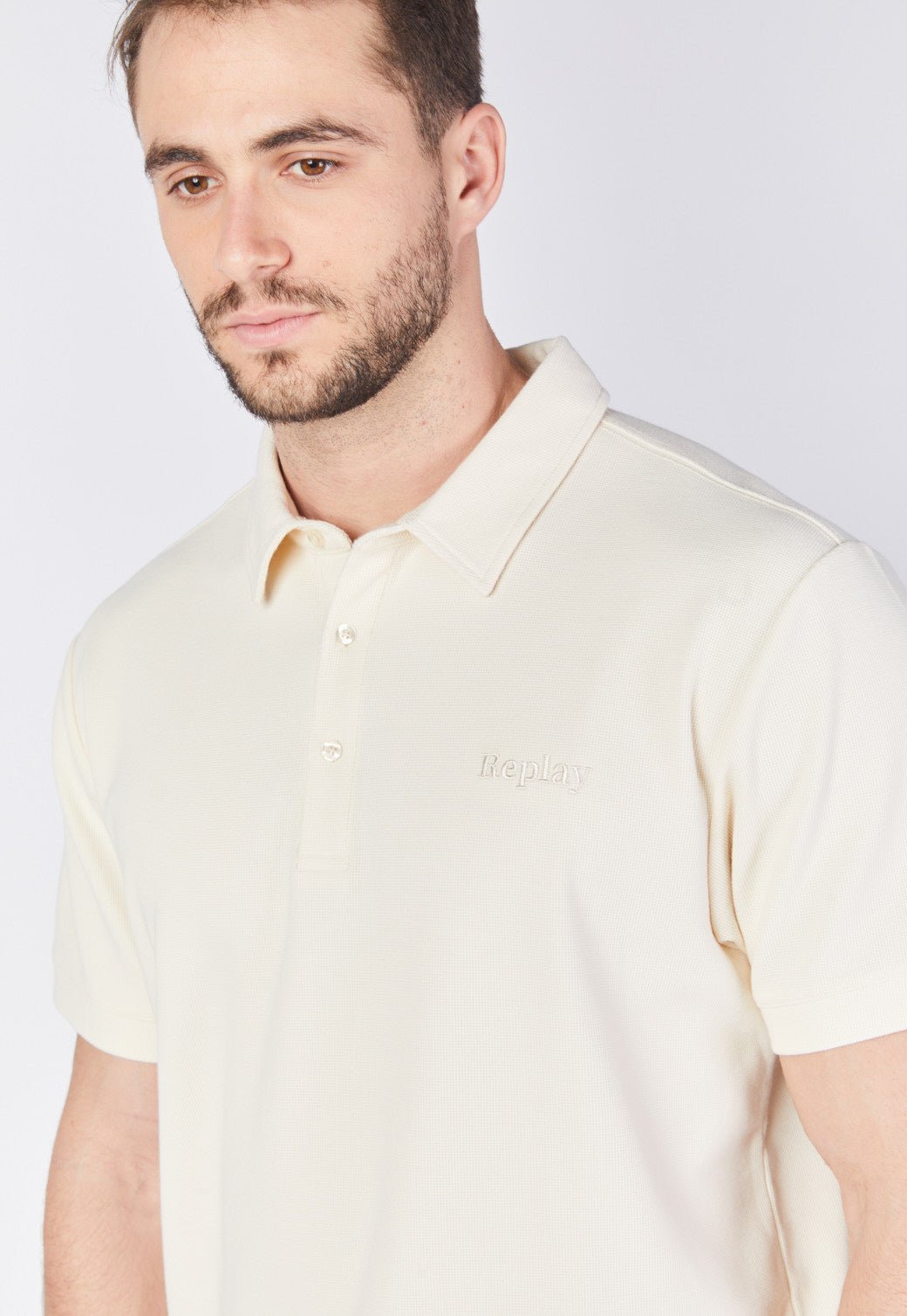 חולצת פולו קצרה וופל גברים - Replay
