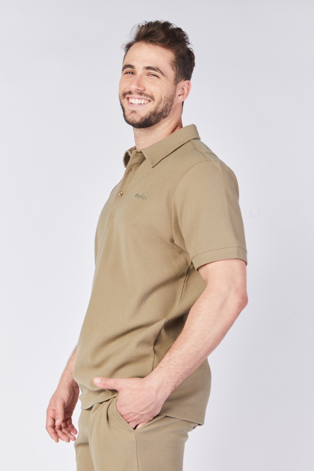 חולצת פולו קצרה וופל גברים - Replay