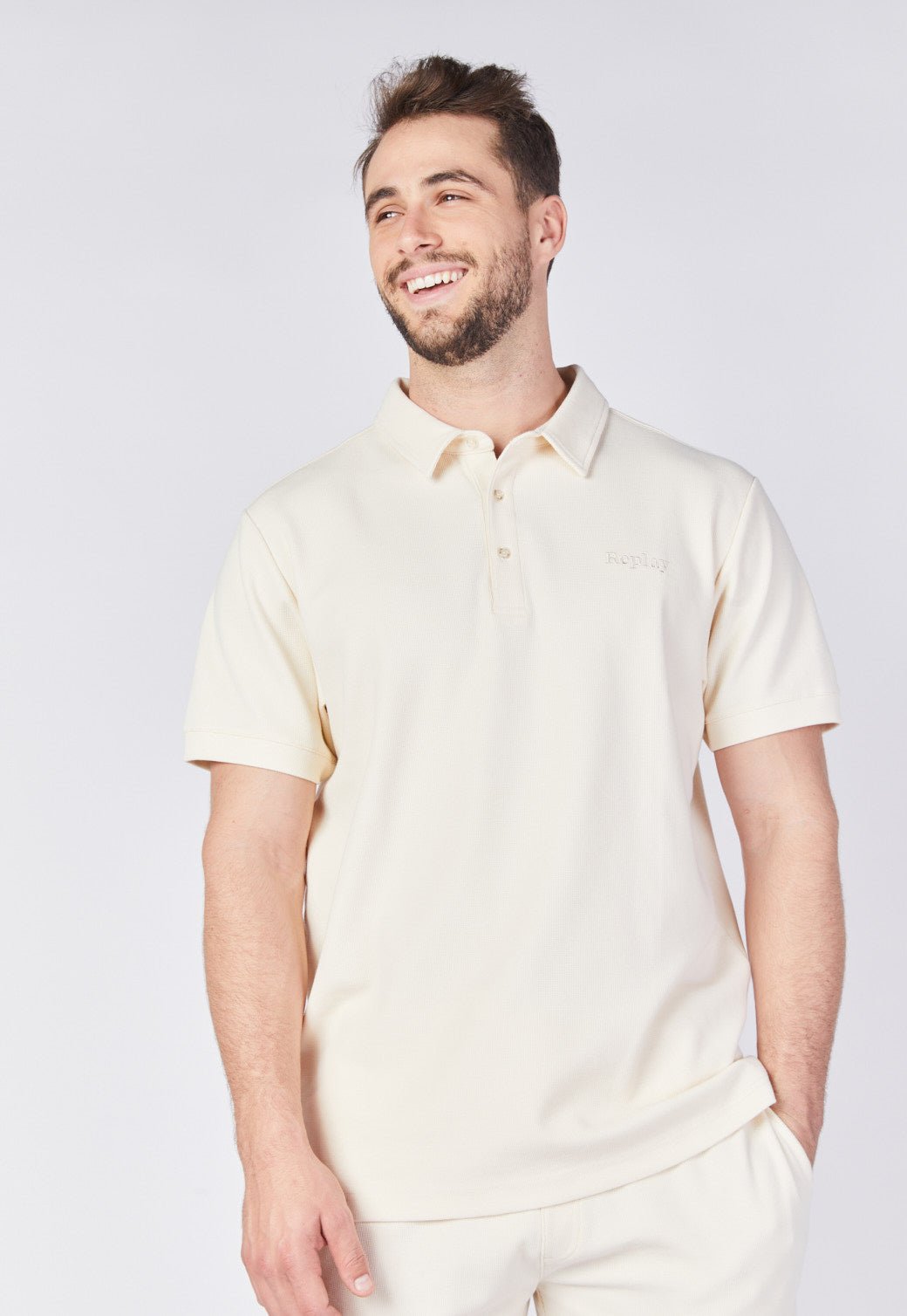 חולצת פולו קצרה וופל גברים - Replay