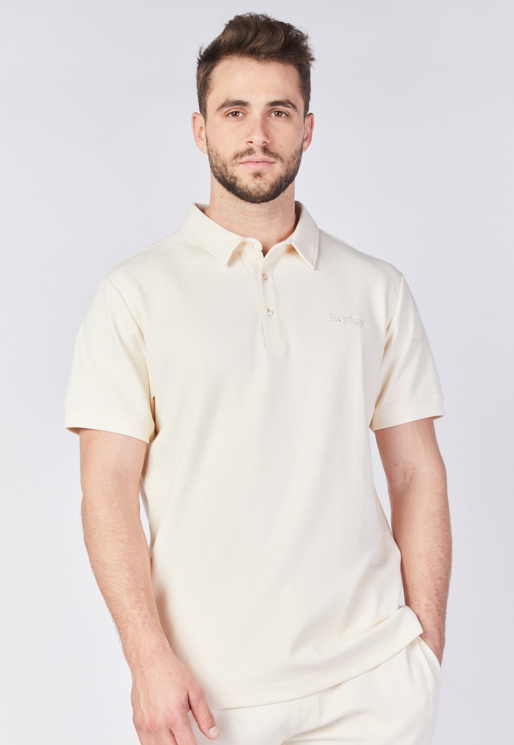 חולצת פולו קצרה וופל גברים - Replay