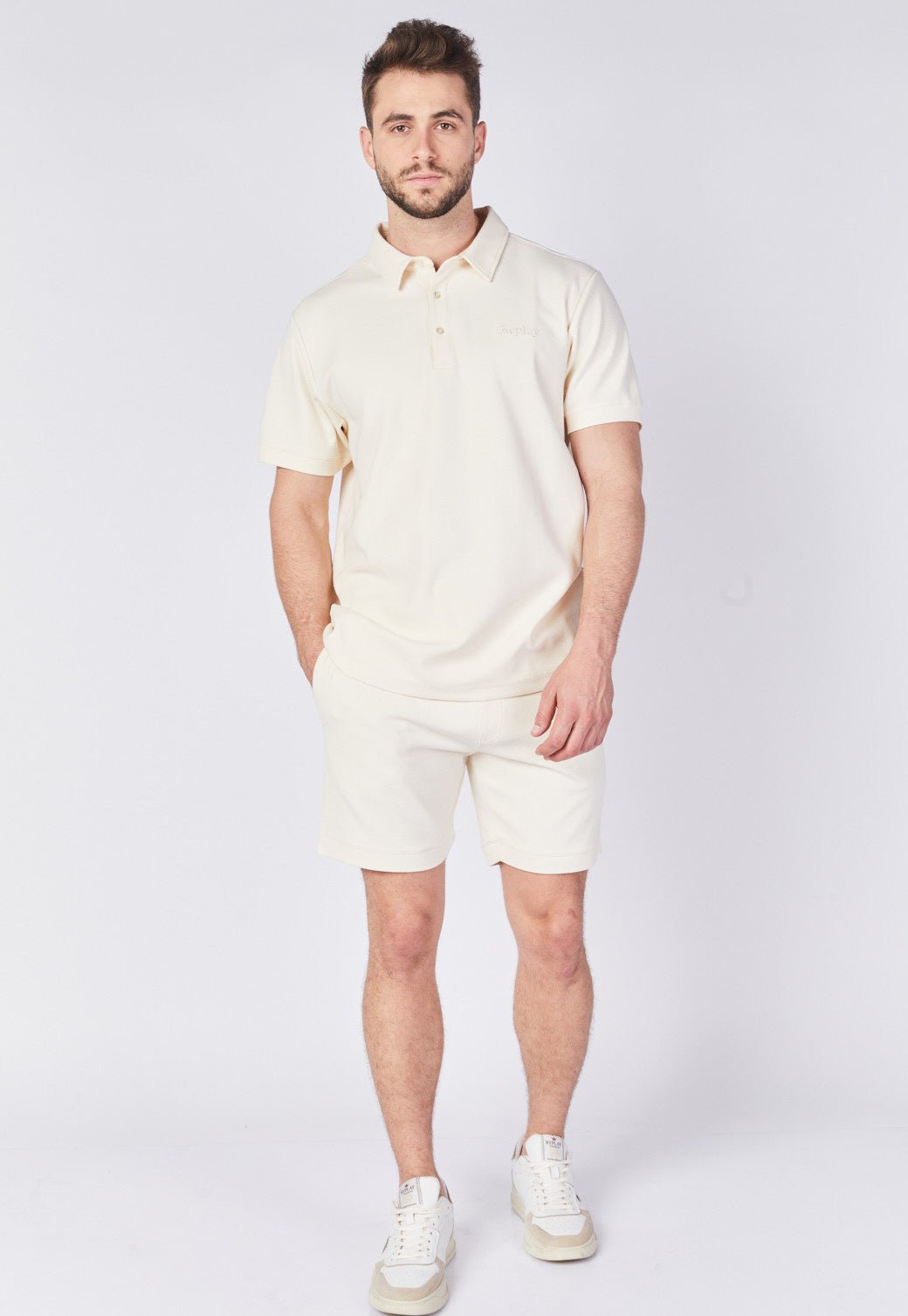 חולצת פולו קצרה וופל גברים - Replay